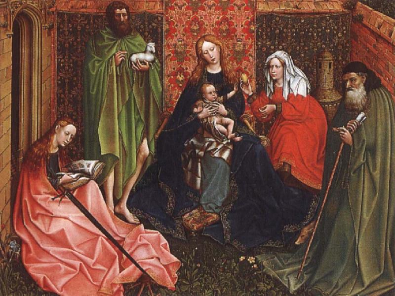 Robert Campin Madonna and Child with saints in a inhagnad tradgard Sweden oil painting art